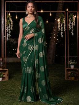 SATRANI - Silk Blend Green Printed Woven Saree