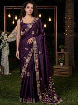 SATRANI - Crepe Purple Embroidered Embellished/Sequined Saree