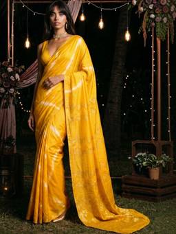 SATRANI - Silk Yellow Printed Leheriya Saree