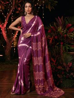SATRANI - Silk Purple Printed Leheriya Saree
