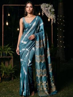 SATRANI - Silk Teal Printed Leheriya Saree