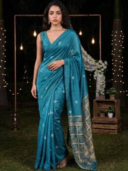 SATRANI - Silk Teal Printed Bandhani Saree