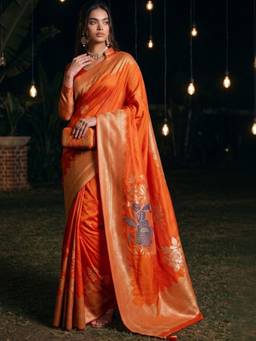 SATRANI - Silk Orange Embellished Zari Party Wear Saree