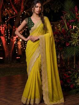 SATRANI - Georgette Green Embroidered Embellished/Sequined Saree