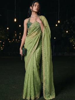 SATRANI - Georgette Green Embroidered Embellished/Sequined Saree