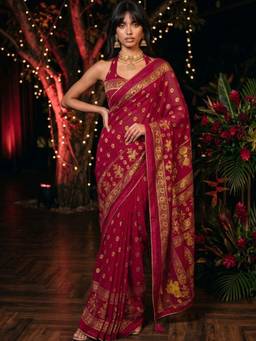 SATRANI - Georgette Maroon Printed Woven Saree