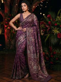 SATRANI - Crepe Wine Printed Woven Saree