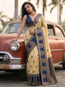 SATRANI - Silk Beige Printed Woven Saree