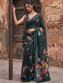 SATRANI - Georgette Green Floral Printed Saree