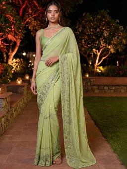 SATRANI - Georgette Green Embroidered Embellished/Sequined Saree
