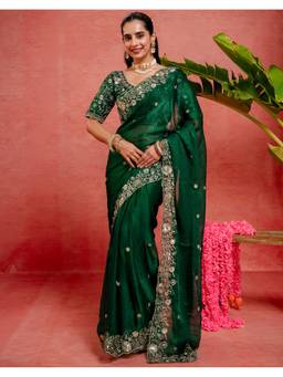 SATRANI - Chiffon Green Embroidered Embellished/Sequined Saree