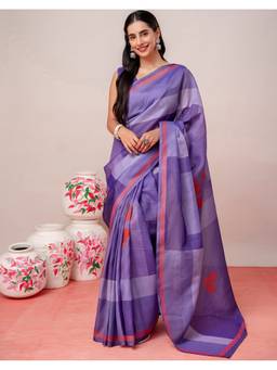 SATRANI - Silk Lavender Colorblock Printed Saree