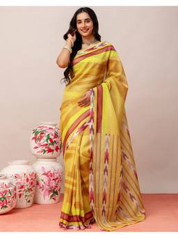 SATRANI - Silk Yellow Printed Ikat Saree
