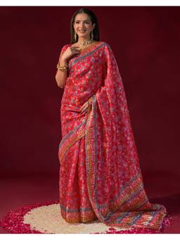 SATRANI - Tissue Red Floral Printed Saree