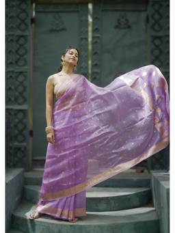 FLOSIVE - Lavender Banarasi Kanjivaram Cotton Silk Zari Embellished Saree