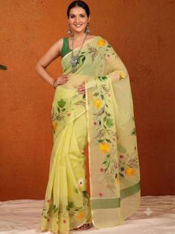 Doria Lifestyle - Green Floral Kota Saree