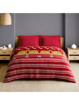 SPACES - Madhubani 210 Tc 100% Cotton Ornate Print Double Quilt - Red