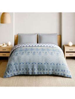 SPACES - Blue Pottery 210 Tc 100% Cotton Floral Print Double Quilt - Blue