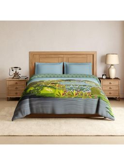 SPACES - Miniature 100% Cotton Ornate Print Double Quilt - Light Aqua