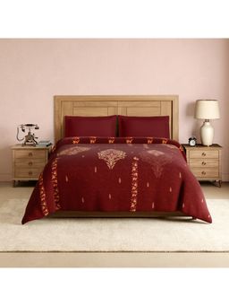 SPACES - Kashida 100% Cotton Ornate Print Double Quilt - Dark Red