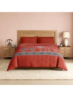 SPACES - Bidriware 100% Cotton Ornate Print Double Quilt - Coral
