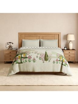 SPACES - Miniature Paintings 100% Cotton Ornate Print Double Quilt - Grey