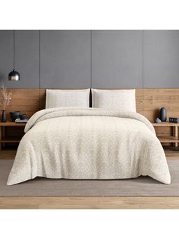 SPACES - Damask 100% Cotton Ornate Print King Bedsheet with 2 Pillow Covers - Cream