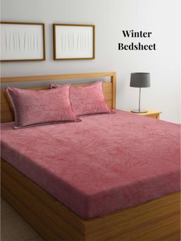 ARRABI - Rust Solid Tc Cotton Blend King Winter Bedsheet with 2 Pillow Covers