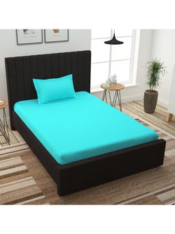 Story@Home - 300 Tc 100% Cotton Aqua Blue Solid 1 Unit Single Bedsheet with 1 Pillow Cover