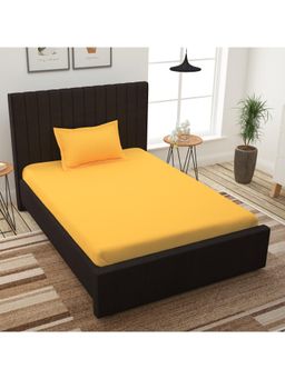 Story@Home - 300 Tc 100% Cotton Lemon Yellow Solid 1 Unit Single Bedsheet with 1 Pillow Cover