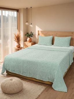 House This - Girnar Double Bedcover In Green Colour with Cotton