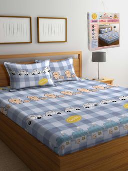 FABINALIV - Multicolor Cartoon Print Cotton Blend King Bedsheet with 2 Pillow Covers