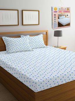 FABINALIV - White Floral Cotton Blend King Bedsheet with 2 Pillow Covers