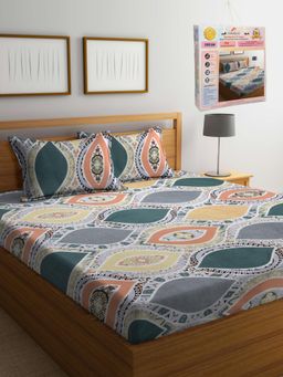 FABINALIV - Multicolor Motifs Cotton Blend King Bedsheet with 2 Pillow Covers