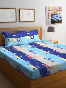 FABINALIV - Multicolor Cartoon Print Cotton Blend King Bedsheet with 2 Pillow Covers