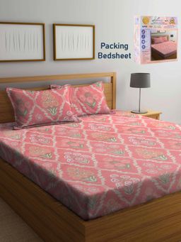 FABINALIV - Multicolor Floral Cotton Blend Super King Bedsheet with 2 Pillow Covers