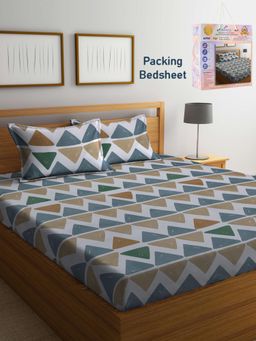 FABINALIV - Multicolor Geometric Cotton Blend Super King Bedsheet with 2 Pillow Covers