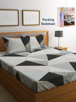 FABINALIV - Multicolor Geometric Cotton Blend Super King Bedsheet with 2 Pillow Covers