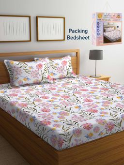 FABINALIV - Multicolor Floral Cotton Blend Super King Bedsheet with 2 Pillow Covers