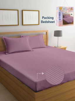 FABINALIV - Onion Striped Cotton Blend Super King Bedsheet with 2 Pillow Covers