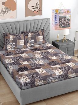 FABINALIV - Multicolor Geometric Cotton Blend Super King Bedsheet with 2 Pillow Covers