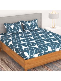 Story@Home - Bedspun 150 Tc Microfiber Blue 1 U Double Bed Sheet with 2 Pillow Covers