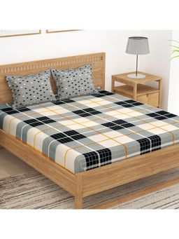Story@Home - 152 Tc White & Grey Checks Double Bedsheet with 2 Pillow Cover