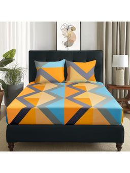 Story@Home - Bedspun Microfiber Mustard Geometric 1 Fitted Queen Bedsheet with 2 Pillow Covers