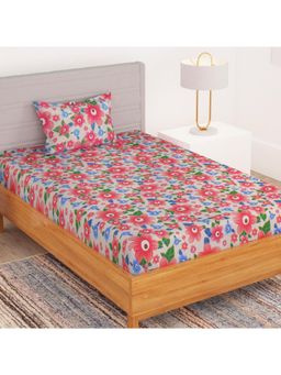 Story@Home - Bedspun Polyester Pink Floral Single Bedsheet with 1 Pillow Covers