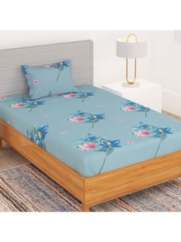 Story@Home - Bedspun Polyester Pink & Blue Floral Single Bedsheet with 1 Pillow Covers