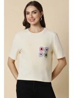 Allen Solly - Women Cream Embroidered Casual T-Shirt