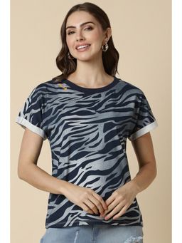 Allen Solly - Women Animal Print Navy Blue Print Casual T-Shirt