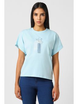 Van Heusen - Women Blue Print Casual Round Neck T-Shirt