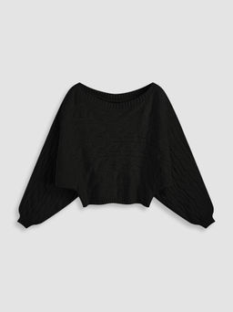 Cider - Round Neckline Geometric Knitted Long Sleeve Top Curve & Plus